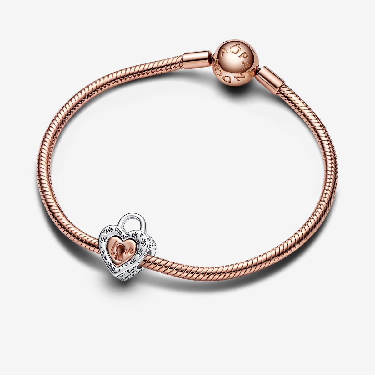 Charm de corazón divisible con candado de dos tonos