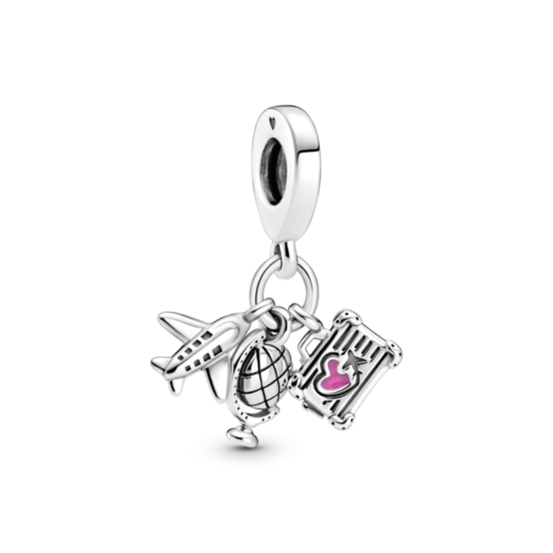 Charm colgante triple de avión, mundo y maleta 