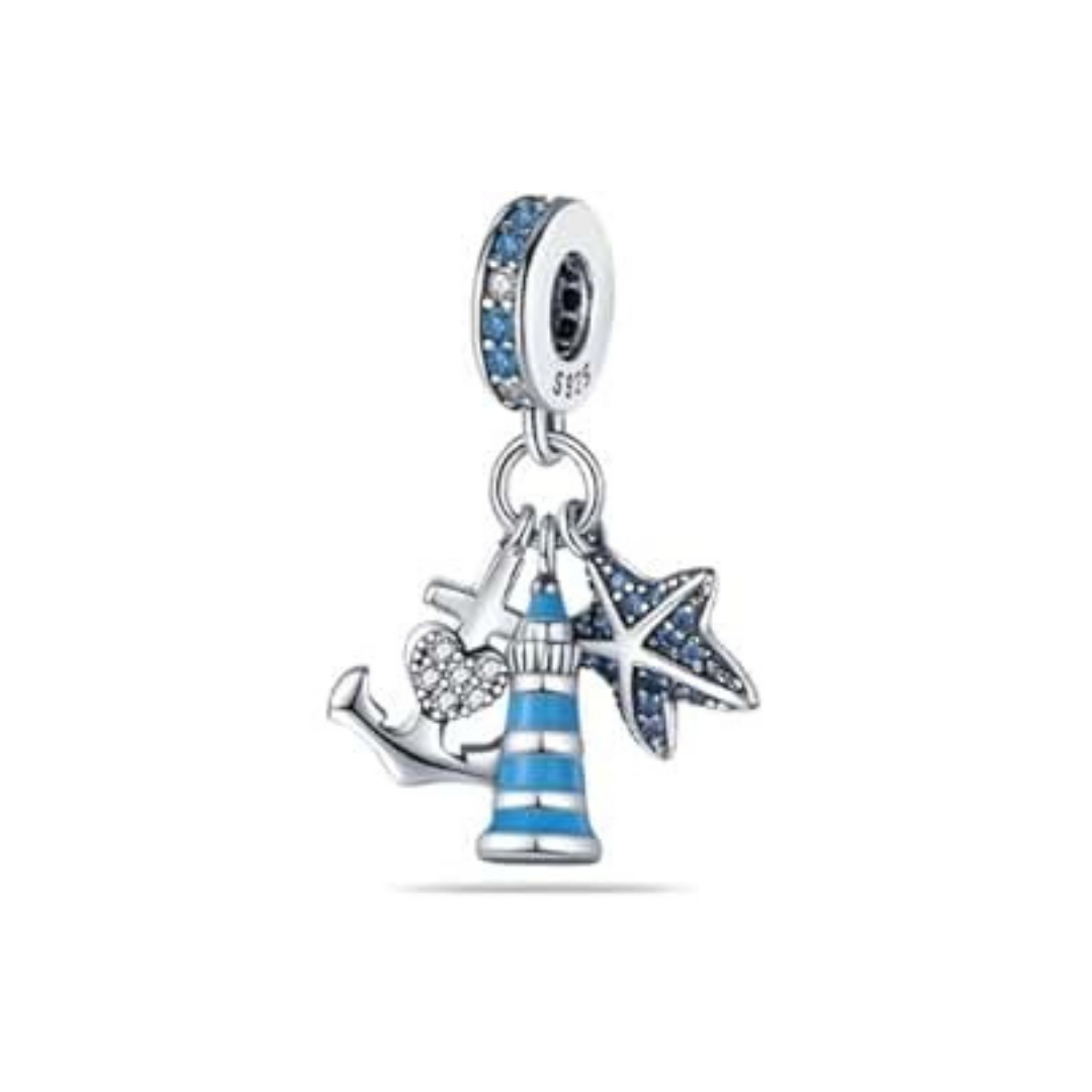 Charm colgante triple faro estrella y ancla 