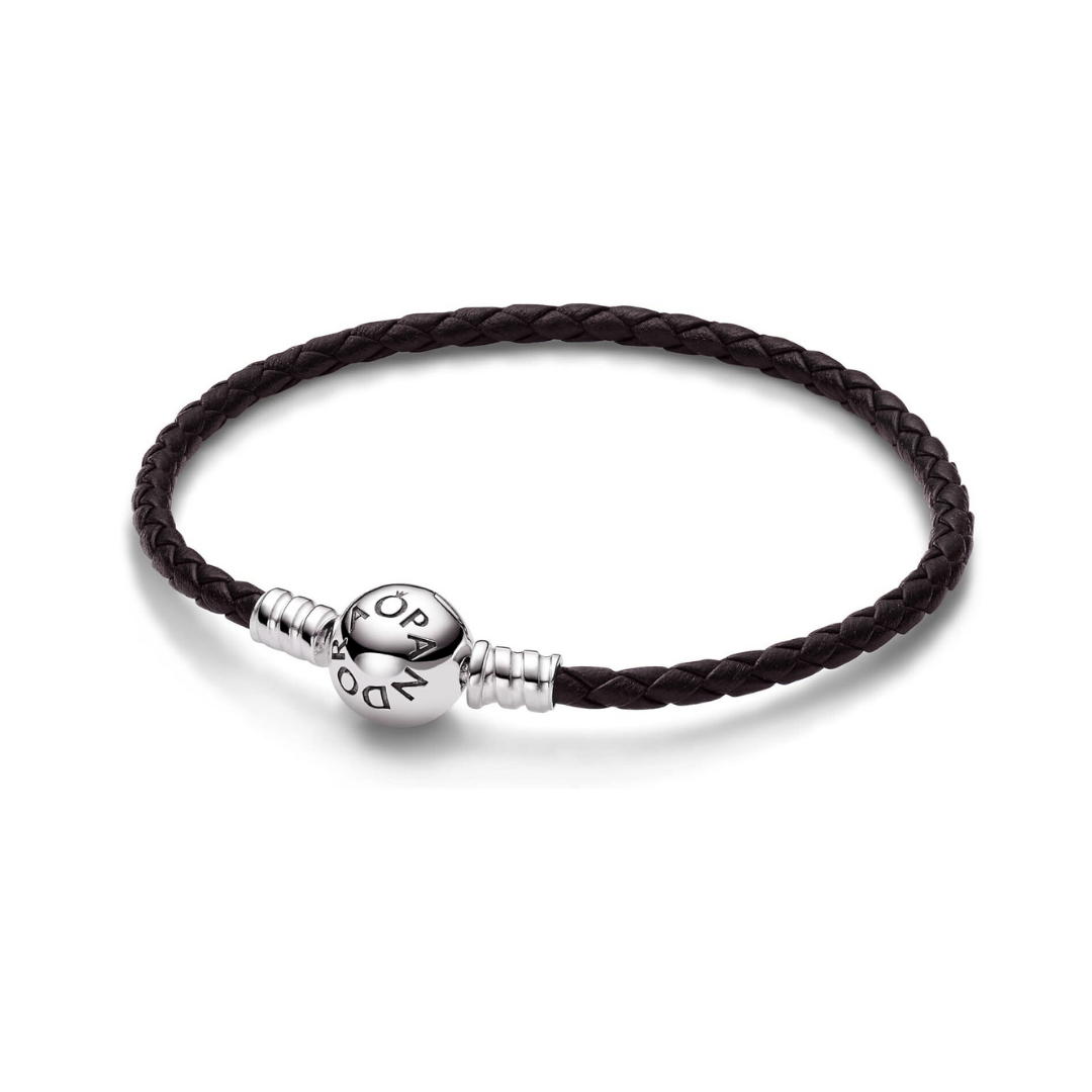Pulsera de cuero trenzada cierre redondo