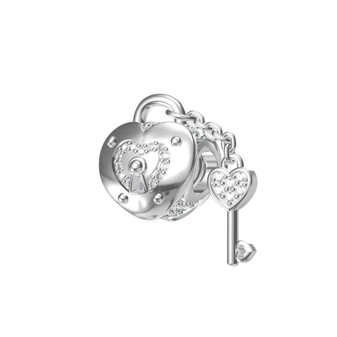 Charm candado de corazón con llave 