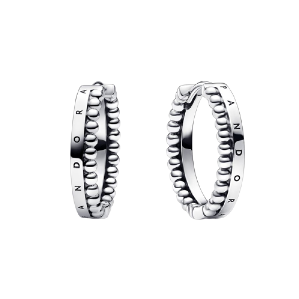 Zarcillos Pendientes de Aro Pandora Signature Logo y Cuentas