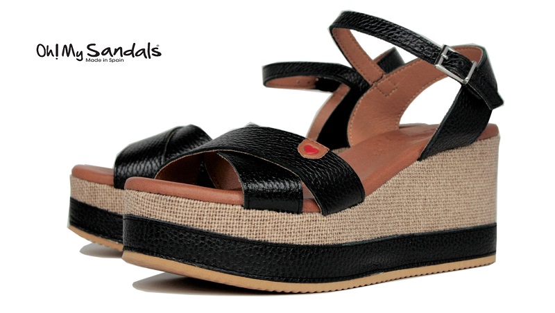 Sandalias negras de plataforma tejida