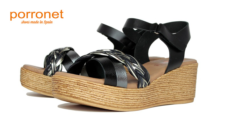 Sandalias Porronet cuña media | 2961 negro