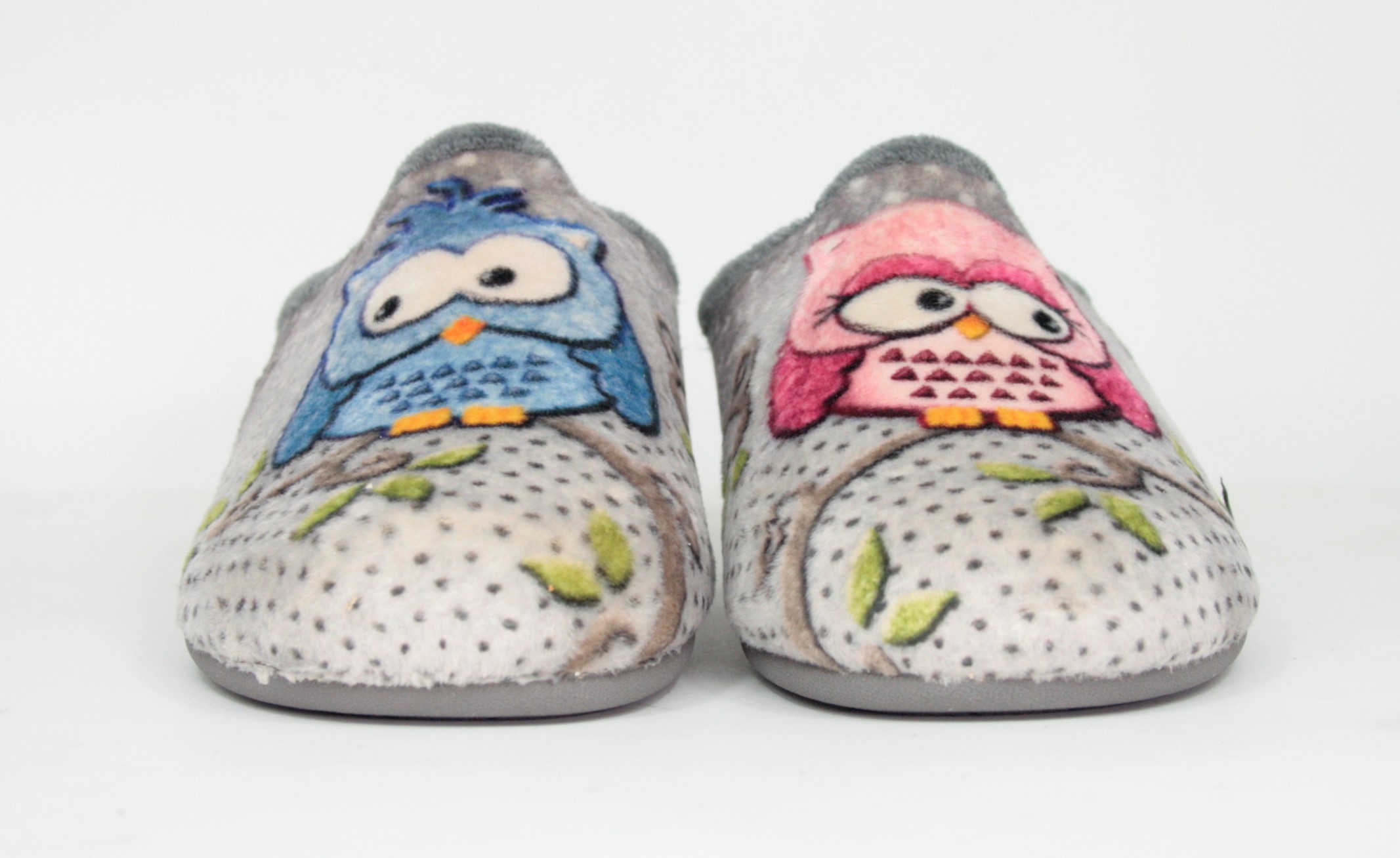 Zapatillas de casa con dibujo de dos búhos
