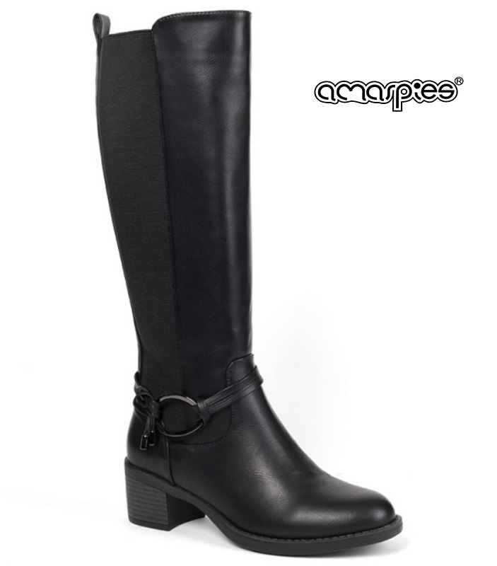 Botas negras de caña ancha y tacón medio