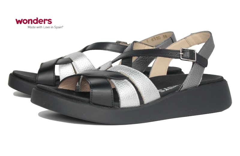 Sandalia plana Wonders | 6530 negro