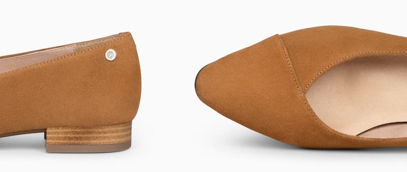 Zapato escotado de serraje camel tacon plano | Mimao