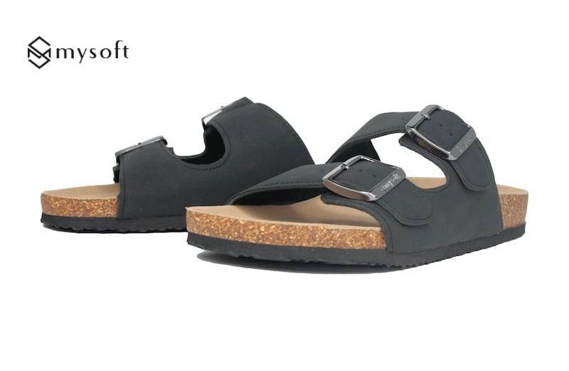 Sandalias negras tipo alemanas de dos hebillas
