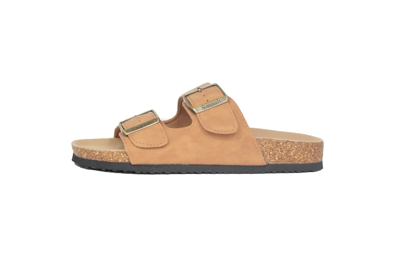 Sandalias planas de dos tiras al empeine color cuero