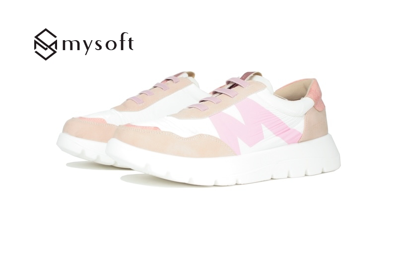 Sneaker Mysoft color blanco y nude