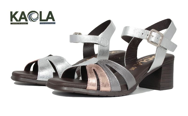 Sandalias metalizadas de tacón ancho | Kaola