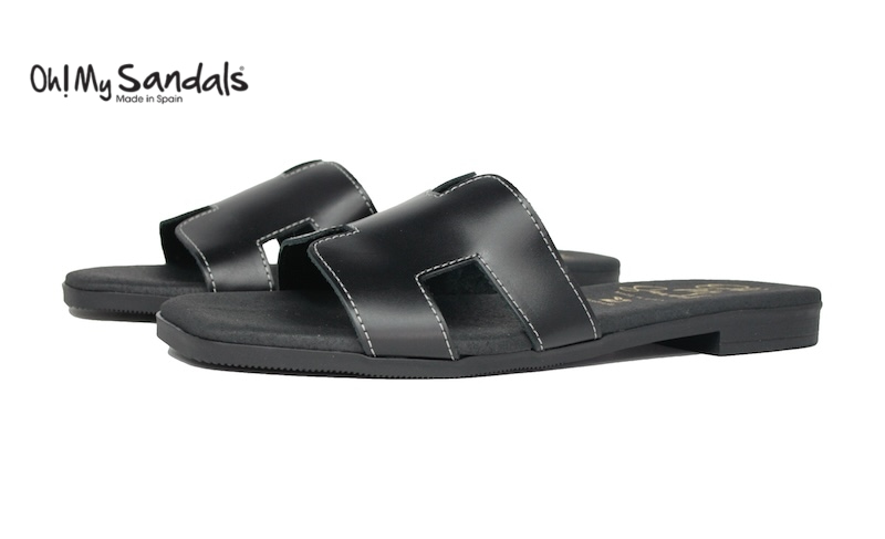 Chinela de piel negra | Oh My Sandals