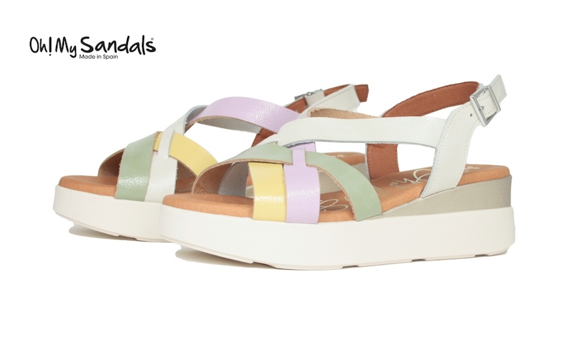 Sandalia multicolor lila, amarillo y menta