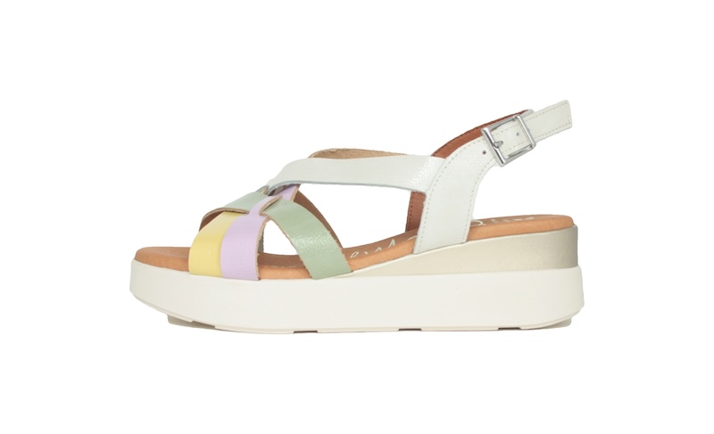 Sandalia multicolor lila, amarillo y menta
