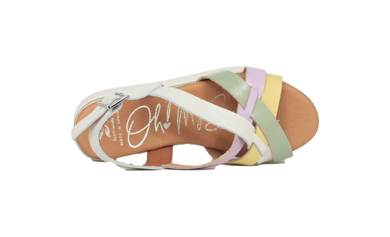 Sandalia multicolor lila, amarillo y menta