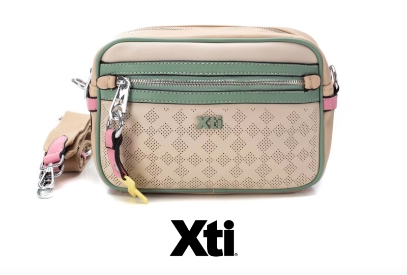 Xti |Bolso bandolero de colores beis , verde y rosa