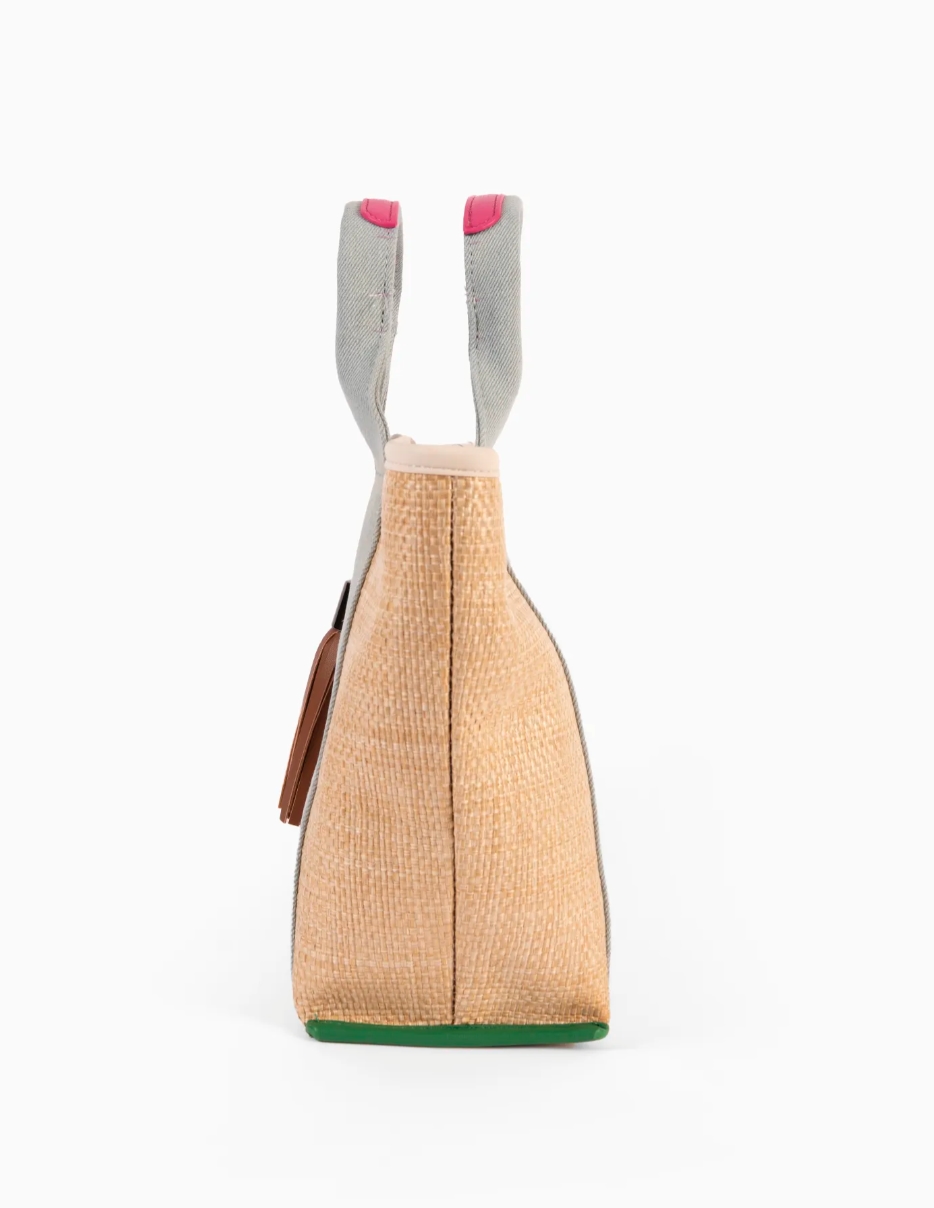 Bolso de de rafia con asas y correa
