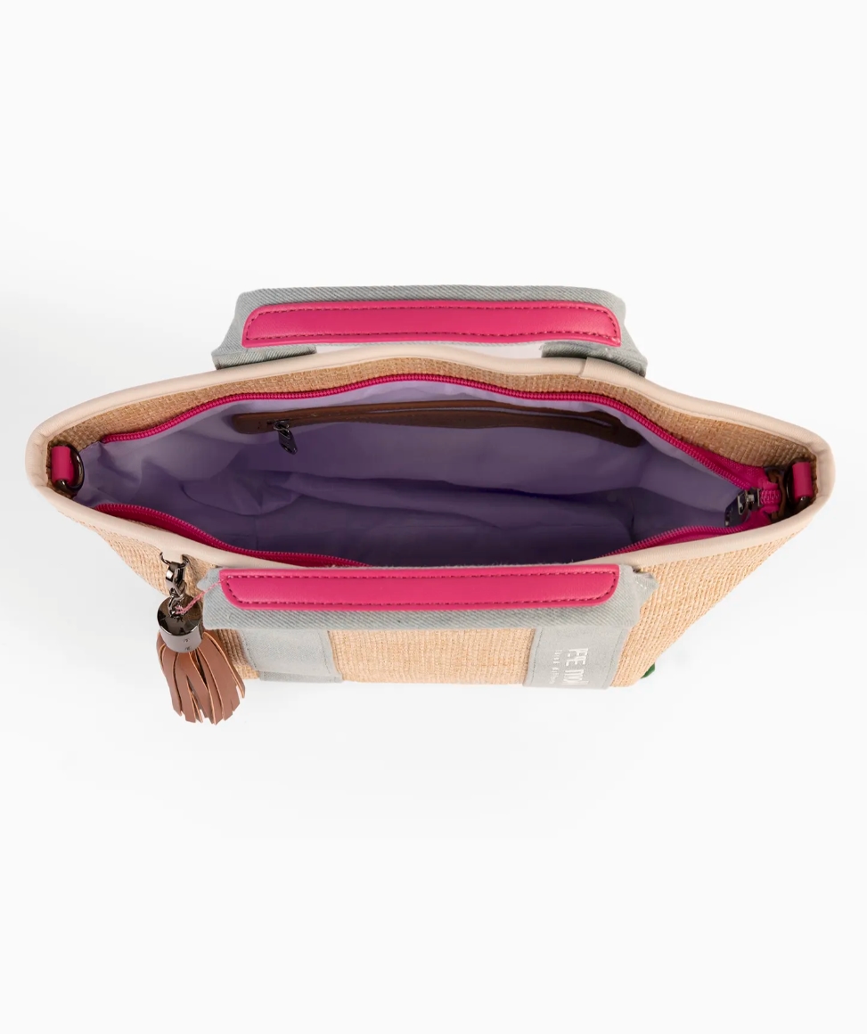 Bolso de de rafia con asas y correa