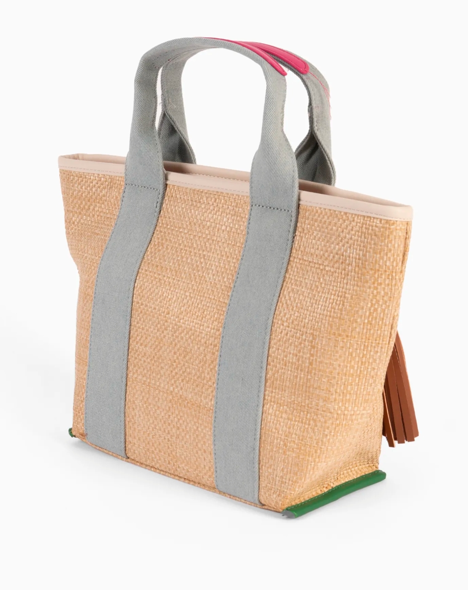 Bolso de de rafia con asas y correa