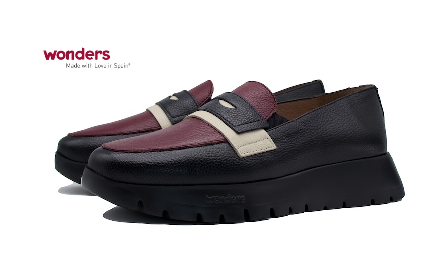 Mocasines Wonders negro y burdeos