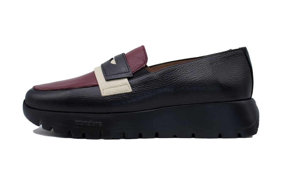 Mocasines Wonders negro y burdeos
