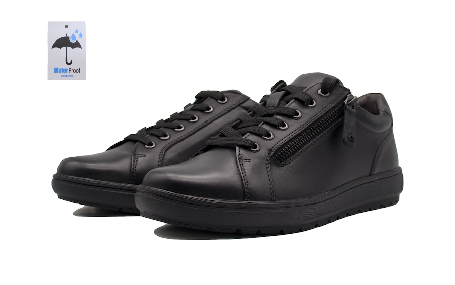 Zapatos impermeables negros con cordones y cremallera
