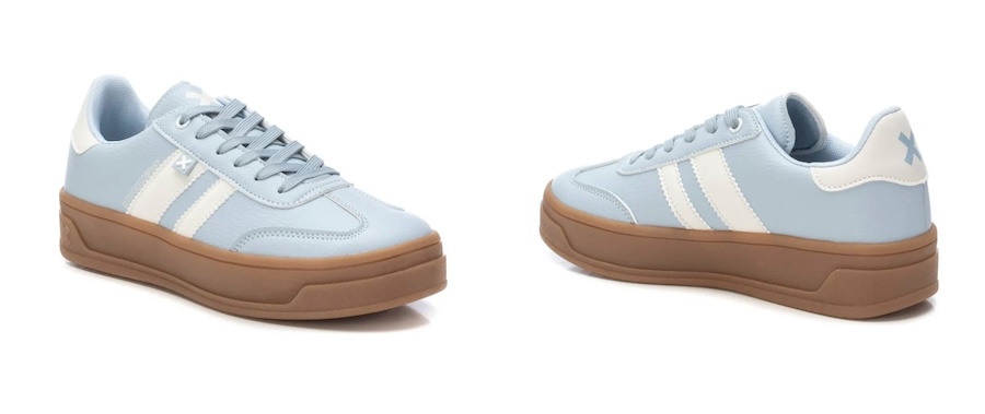 Zapatilla Xti celeste con el piso marrón caramelo