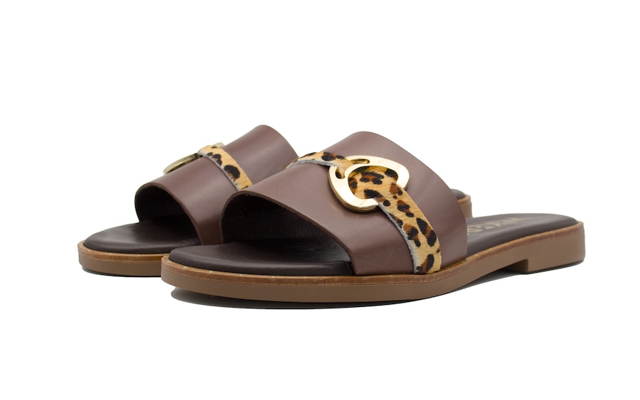 Sandalia de una pala con la tira de leopardo