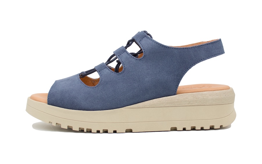 Sandalias de serraje azul jeans con cordones en el empeine