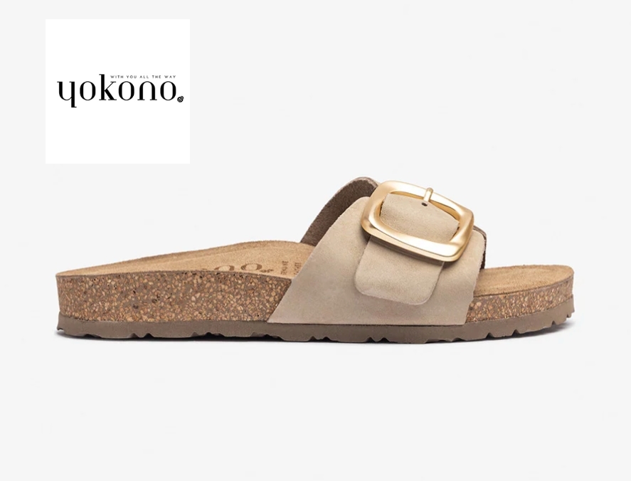 Sandalias plana de una pala con hebilla dorada - Yokono