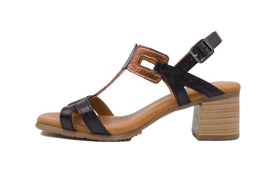 Sandalias de tacón de tonos negro, cobre y acero - Kaola 