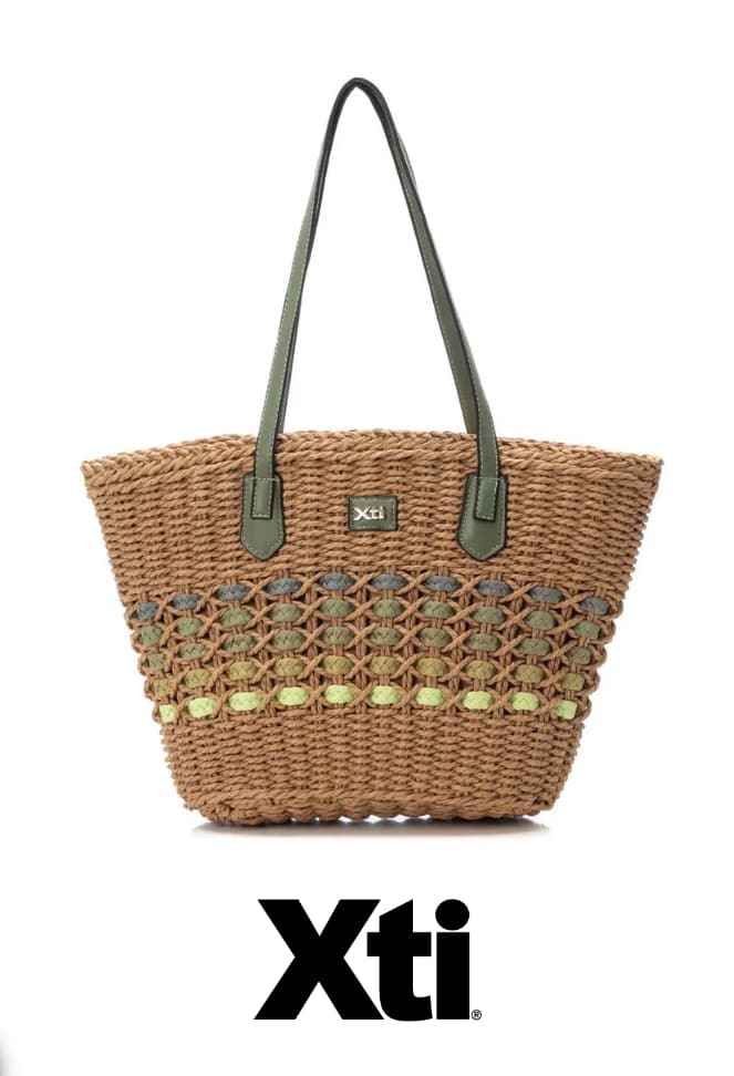 Bolso de rafia con el asa verde - Xti