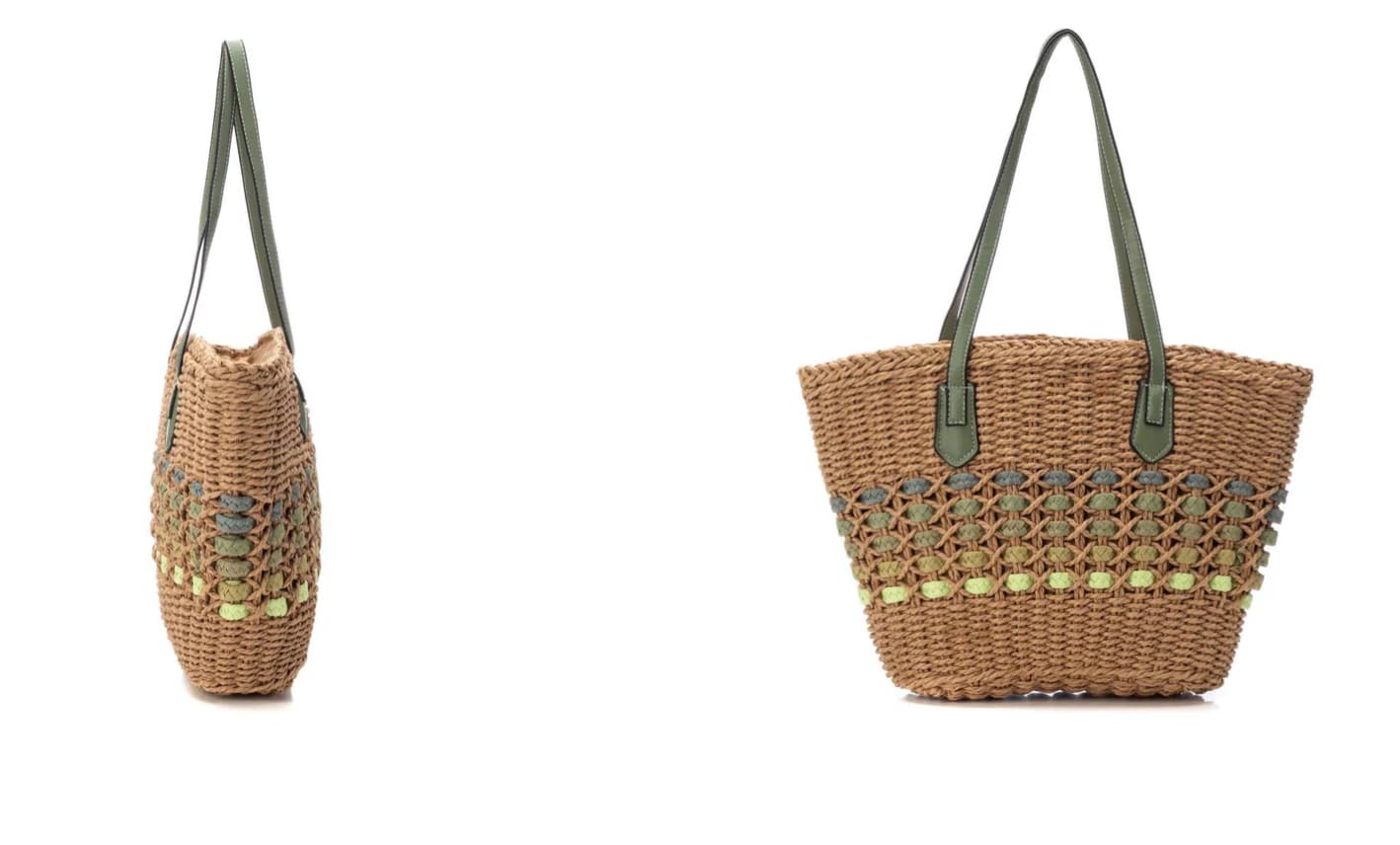 Bolso de rafia con el asa verde - Xti