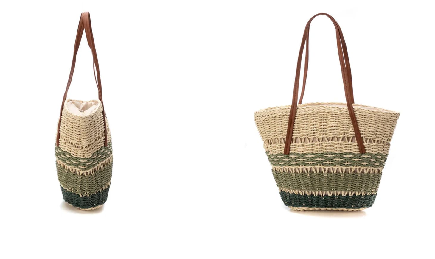 Bolso de hombro hecho en rafia con tonos verdes