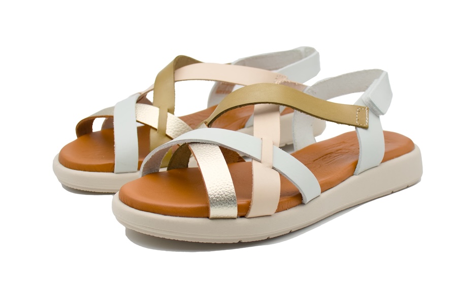 Sandalias de piel planas de tiras multicolor