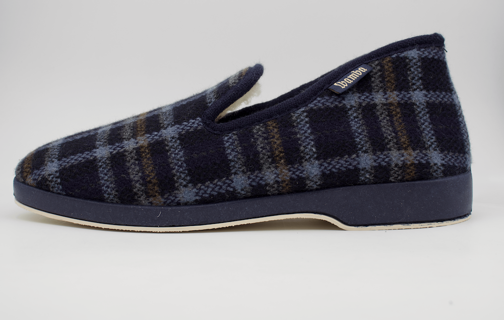 Zapatillas de Casa Hombre con Forro de Lana Natural | Wamba Azul Cuadros