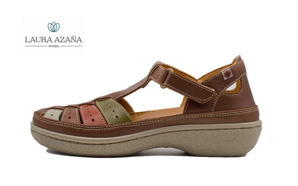 Sandalia de Piel Laura Azaña con Plantilla Extraíble y Cierre de Velcro | Comodidad Total
