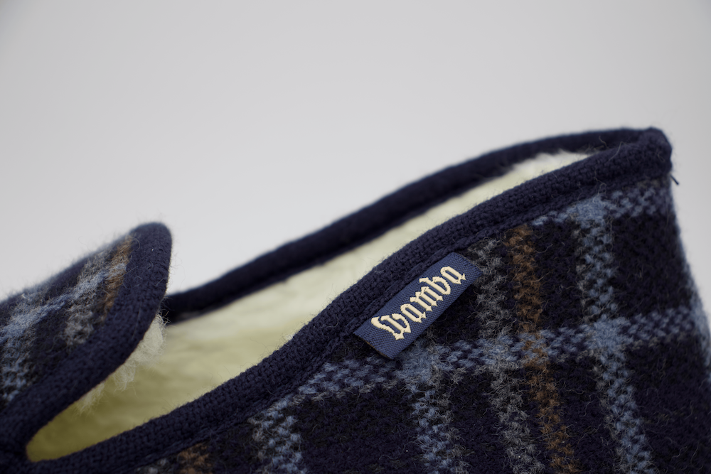Zapatillas de Casa Hombre con Forro de Lana Natural | Wamba Azul Cuadros