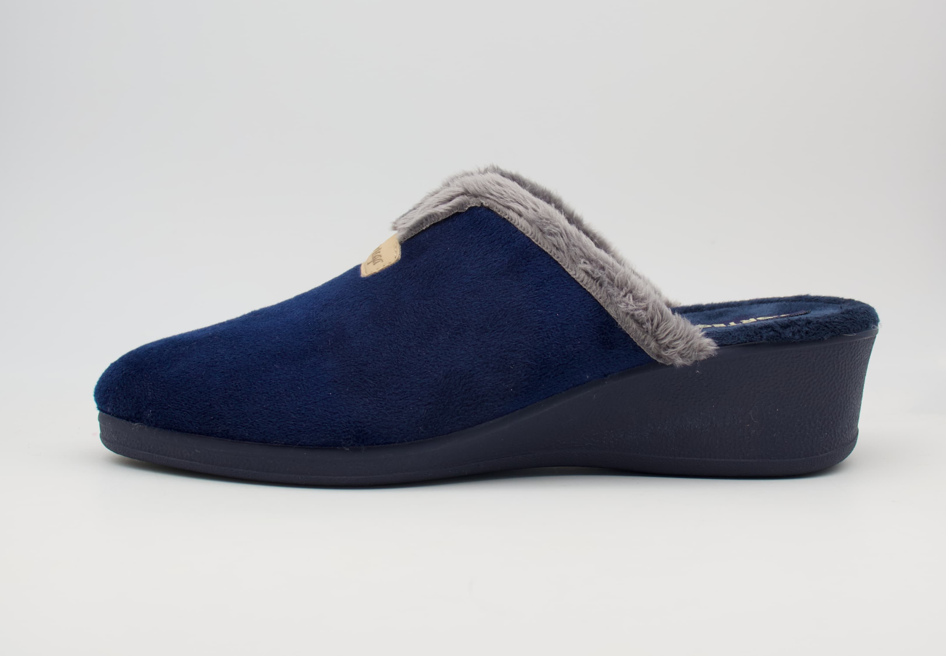 Zapatillas destalonadas de antelina azul marino con ribete gris
