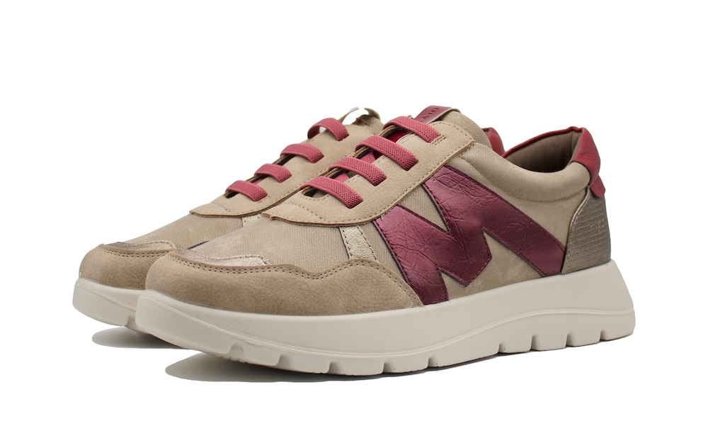 Sneaker Mysoft M622 taupe con burdeos