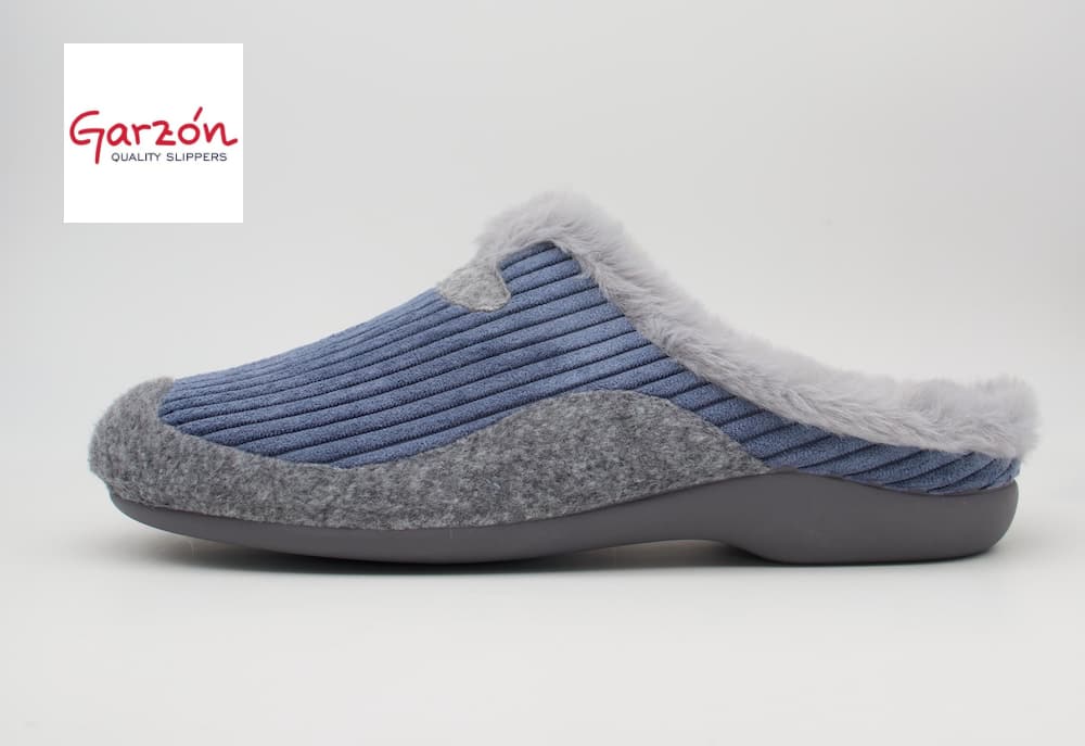 Zapatillas de Casa Garzón Pana Azul | Peluche Cálido