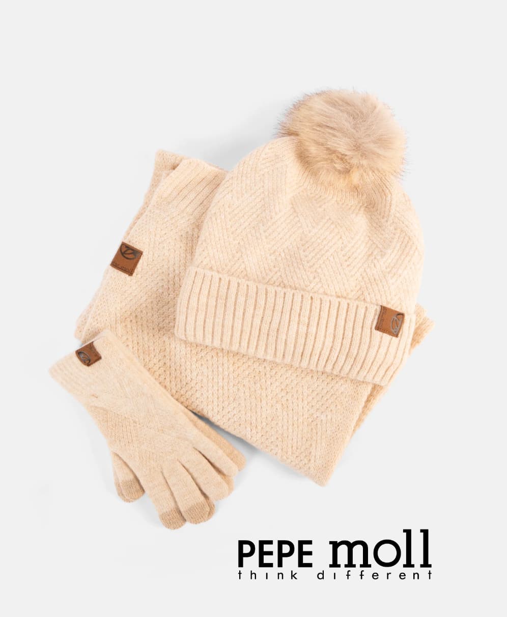 Set Gorro Bufanda Guantes Beige Punto con Tactile | Accesorios de Invierno Elegantes
