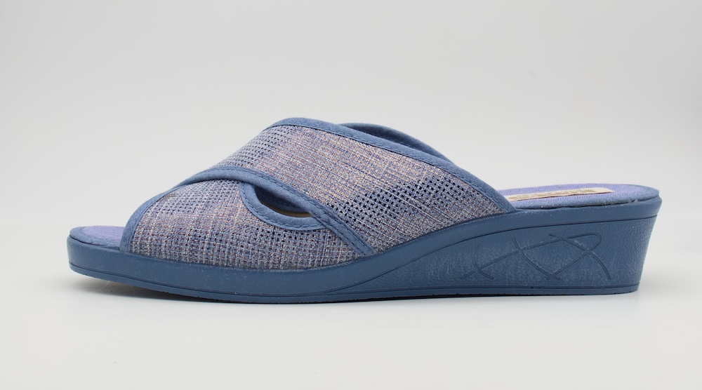Zapatillas de Casa KOKIS para Mujer | Sandalia con Cuña y Tiras Cruzadas | Azul Denim