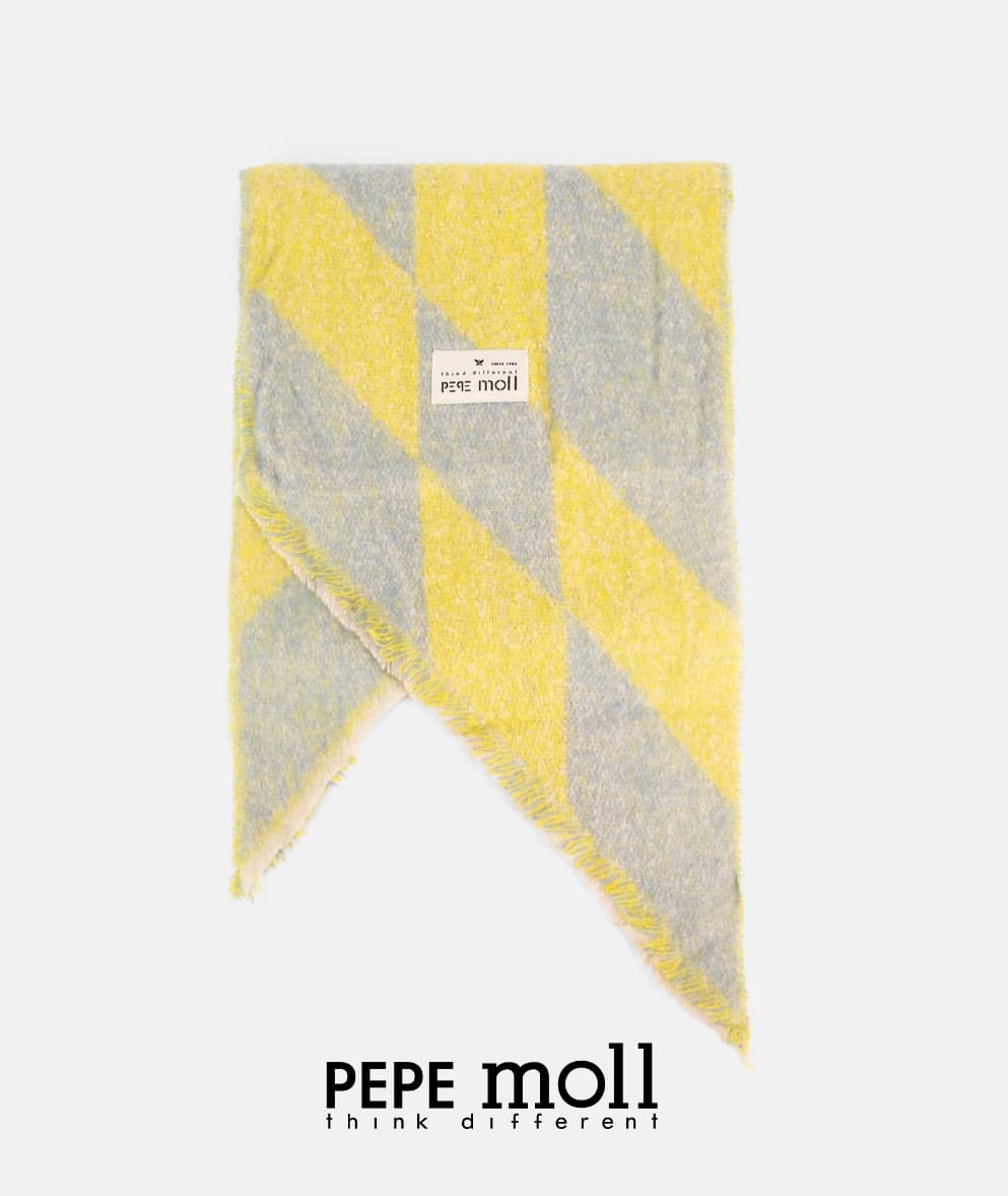 Bufanda Grande de Cuadros Rombos Amarillo Limón y Gris