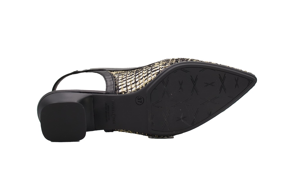 Zapato Destalonado de Rejilla Negro y Oro - Daniela Vega | Tacón Cómodo Fiesta