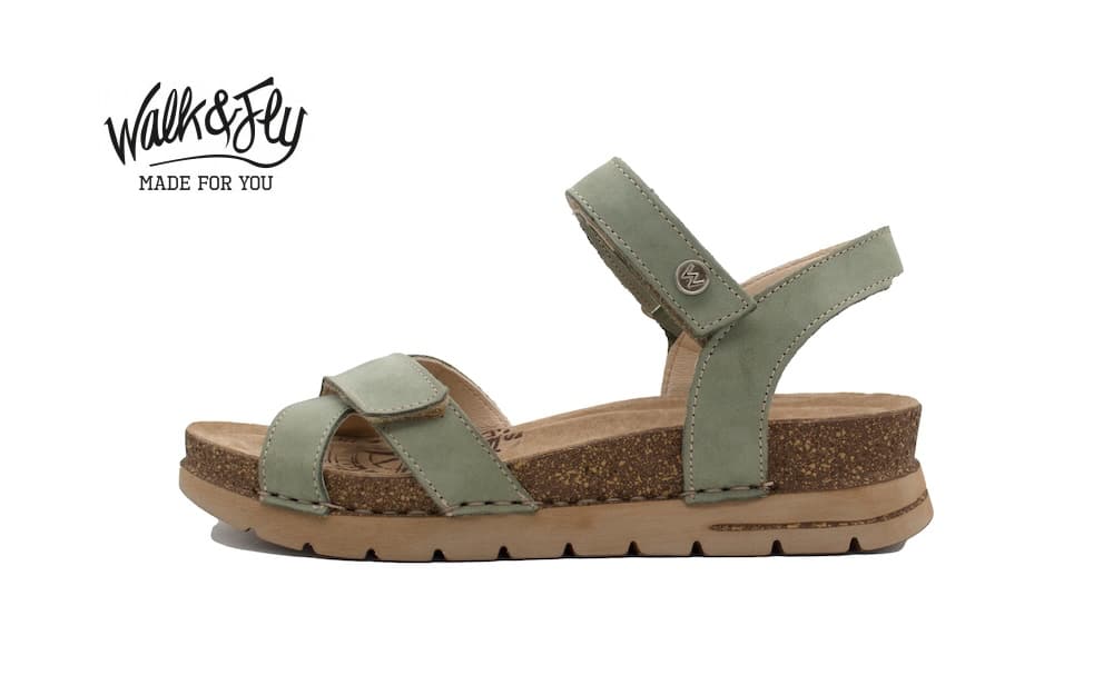 Sandalias de Piel Verde Menta Walk & Fly – Calzado Bio con Cuña Confort para Mujer