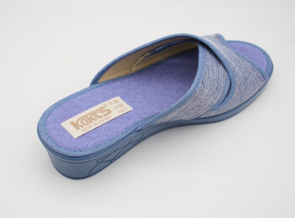 Zapatillas de Casa KOKIS para Mujer | Sandalia con Cuña y Tiras Cruzadas | Azul Denim