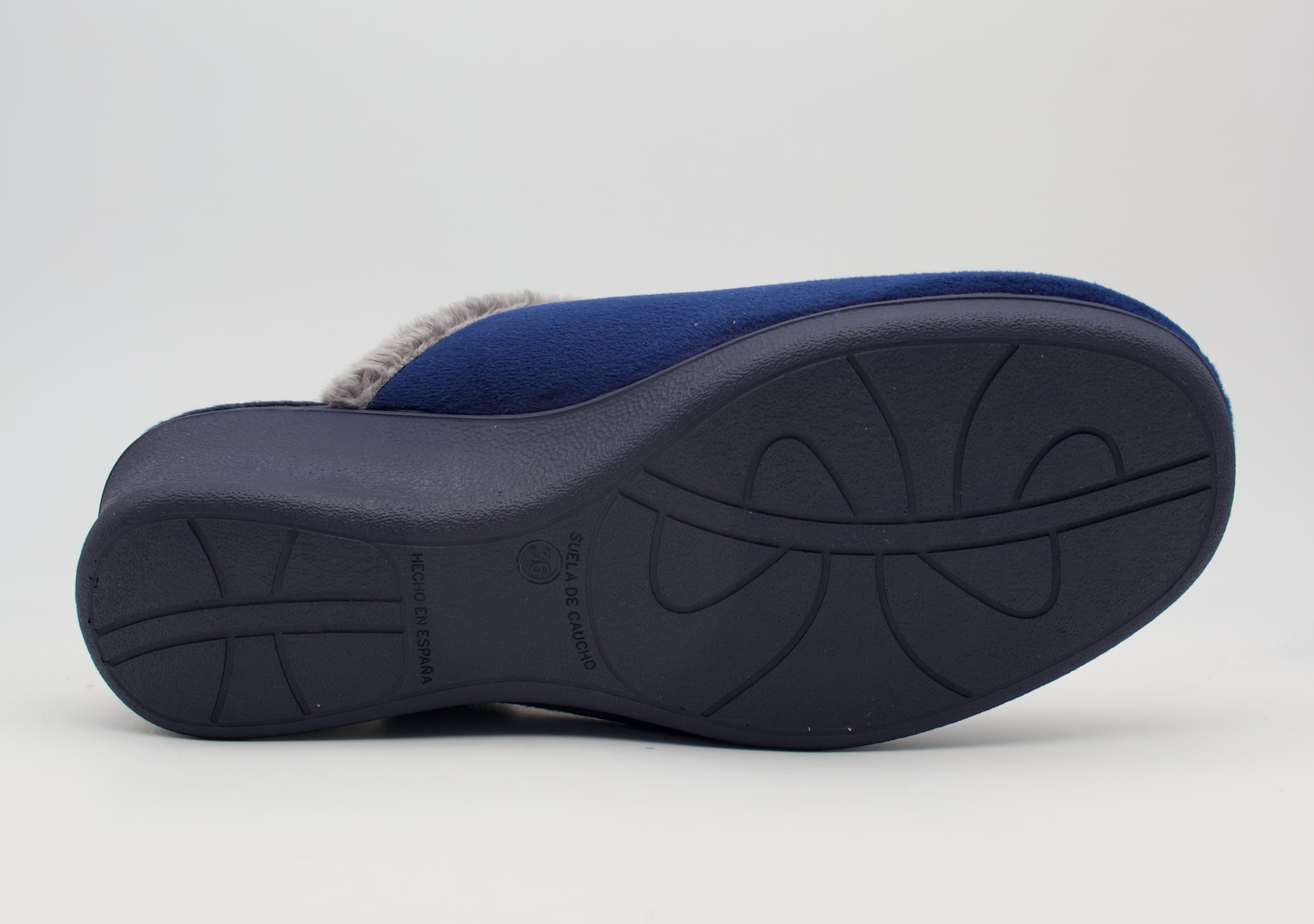 Zapatillas destalonadas de antelina azul marino con ribete gris