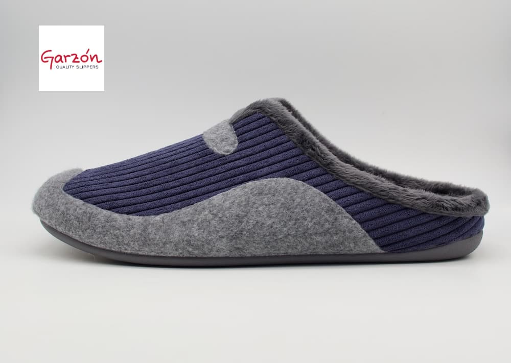 Zapatillas de Casa para Hombre Garzón – Azul y Gris con Forro de Pelo